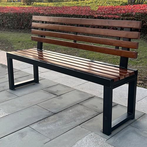 Gartenbank aus Metall für den Außenbereich, 2–3 Personen, Loveseat mit Rückenlehne, Massivholzsitz, verzinkter Rahmen, für Terrasse, Hof, Veranda und Outdoor-Möbel von Generisch