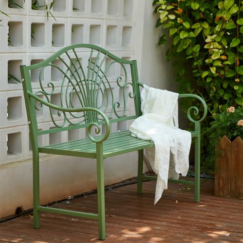 Gartenbank aus Metall für den Außenbereich, mit Armlehnen und Rückenlehne im Blumendesign, robuster Lattenrost für Terrasse, Hof, Veranda, Rasen, Balkon, Hinterhof-Entspannung von Generisch