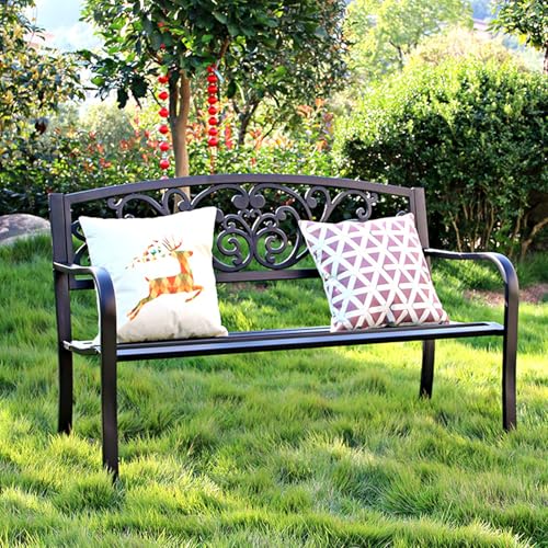 Gartenbank aus Metall für den Außenbereich, mit floralem Efeu-Design, wetterfest und langlebig, für Parks, Gärten, Terrassen, unterstützt 200 kg von Generisch