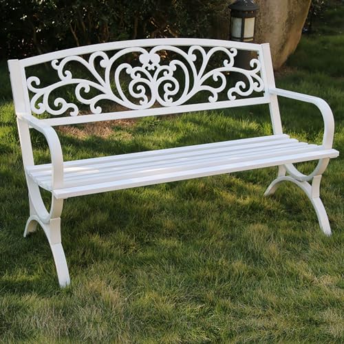 Gartenbank aus Metall für den Außenbereich, rostfreies Design, rutschfeste Fußpolster, hohe Tragfähigkeit für Terrasse, Rasen, Hinterhof von Generisch