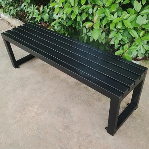 Gartenbank aus Metall ohne Rückenlehne, wetterfest, 2 Personen, Terrassensitz, Latten-Design, für Veranda & Rasen, 120 cm, ideal für Schulen & Außenbereiche (Schwarz) von Generisch
