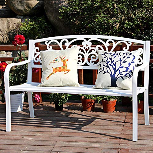 Gartenbank für den Außenbereich, Metall, geschnitzt, 130 cm, Terrassen-Sitzgelegenheit mit Armlehnen und Rückenlehne, perfekt für Hof, Park, Veranda, Terrasse, Rasenmöbel, stilvolles Weiß, A Finish Gartenbank für den Außenbereich, Metall, geschnitzt, 130 cm, Terrassen-Sitzgelegenheit mit Armlehnen und Rückenlehne, perfekt für Hof, Park, Veranda, Terrasse, Rasenmöbel, stilvolles Weiß, A Finish von Generisch