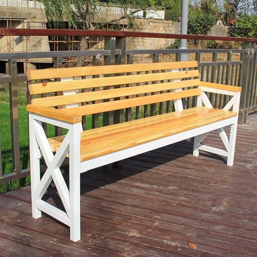 Gartenbank für den Außenbereich, robuster Metallrahmen mit Rückenlehne und Armlehnen aus Massivholz, unterstützt bis zu 500 kg, ideal für Veranda, Rasen, Park und Hof von Generisch