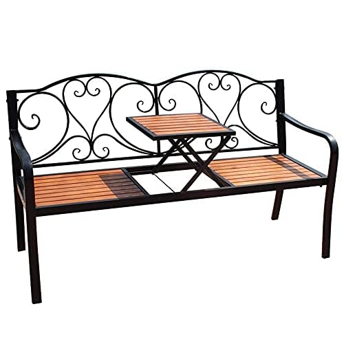 Gartenbank für den Außenbereich mit verstellbarem Tisch - Robuste Metalllounge für Terrasse & Rasen von Generisch