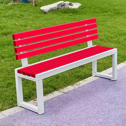 Gartenbank wetterfest Outdoor mit Rückenlehne Stabile & Robuste Terrassenmöbel Einfache Montage Wasserdicht Stilvolles Weiß & Rot Design (40 x 120 x 85 cm) von Generisch