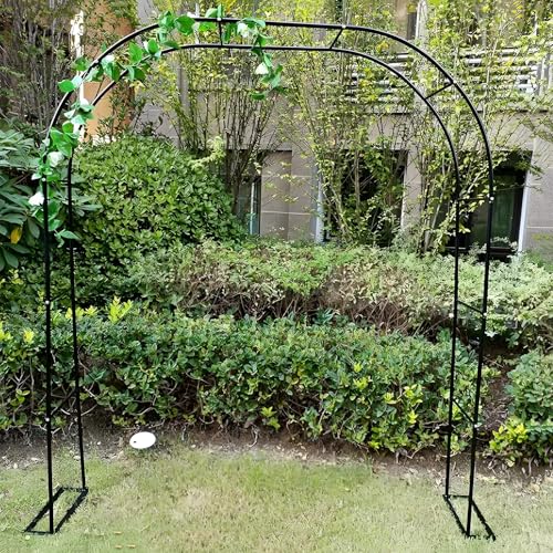 Gartenbogen aus Metall für Kletterrosen, mit Rankgitter, Pflanzenstützstruktur und Sockel, 119 x 348 cm, Outdoor-Pergola-Dekorationen (schwarz, 300 x 220 cm) von Generisch