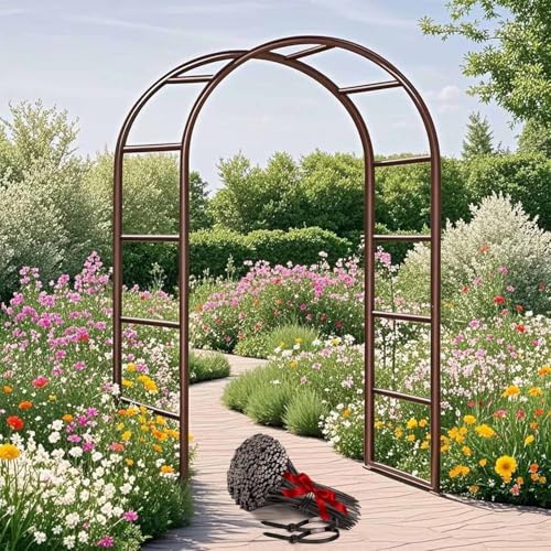 Gartenbogen aus Stahl, robuster Metallrahmen für Kletterpflanzen, perfekt für Rosen und Gemüse, Innen- und Außenbereich, Hochzeits- und Weihnachtsdekorationen (Braun, B 120 x H 220 cm) von Generisch
