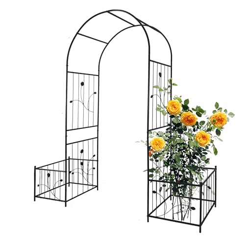 Gartenbogen mit Tor und Pflanzgefäßständern - Stabile Outdoor-Gartenlaube Rankhilfe für Kletterpflanzen und Blumen Gartenbogen mit Tor und Pflanzgefäßständern - Stabile Outdoor-Gartenlaube Rankhilfe für Kletterpflanzen und Blumen von Generisch