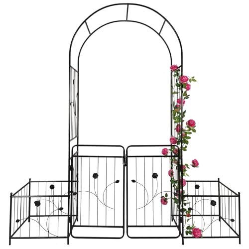 Gartenbogen mit Tor und Pflanzgefäßständern - Stabile Outdoor-Gartenlaube Rankhilfe für Kletterpflanzen und Blumen Gartenbogen mit Tor und Pflanzgefäßständern - Stabile Outdoor-Gartenlaube Rankhilfe für Kletterpflanzen und Blumen von Generisch