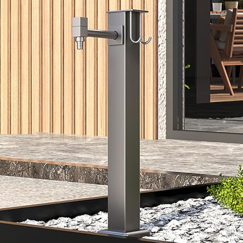 Gartenbrunnen aus Edelstahl mit Wasserhahn, Frostschutzhahn, dekoratives Wasserspiel, flexible Schlauchstütze, schwarze Oberfläche für Terrassen und Höfe von Generisch