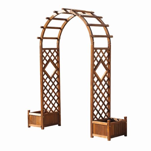 Gartenlaube Pergola mit integrierten Pflanzgefäßen, Rosenspalier aus Holz mit seitlichen Blumenkästen, Kletterpflanzen-Stützstruktur (261 cm Höhe) von Generisch