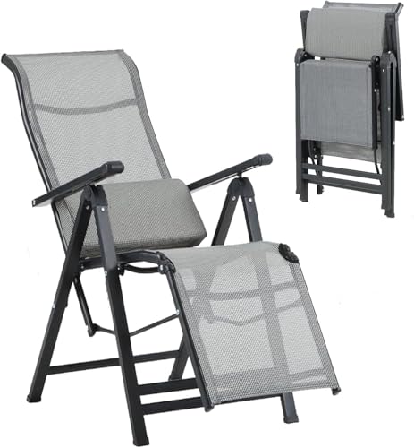 Gartenliege Hochlehner Alu Klappstuhl，Extra Breiter Sonnenliege mit Armlehne Wetterfest Liegestuhl Verstellbare Rückenlehne 200kg Belastbar für Terrasse Pool Patio Balkon (1er Set) von Generisch