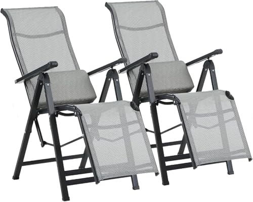 Gartenliege Hochlehner Alu Klappstuhl，Extra Breiter Sonnenliege mit Armlehne Wetterfest Liegestuhl Verstellbare Rückenlehne 200kg Belastbar für Terrasse Pool Patio Balkon (2er Set) von Generisch