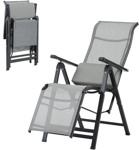 Gartenliege Sonnenliege，Alu Klappstuhl Extra Breiter Relaxliege 3-Fach Verstellbare Rückenlehne Strandliege Atmungsaktives Gewebe Rostfrei für Outdoor Balkon Pool Patio (1er Set) von Generisch