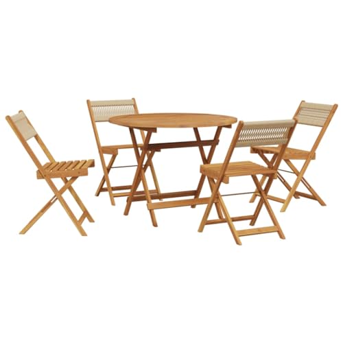 Gartenmöbel-Set, 5-teilig, Beige, Polypropylen/Massivholz von Generisch