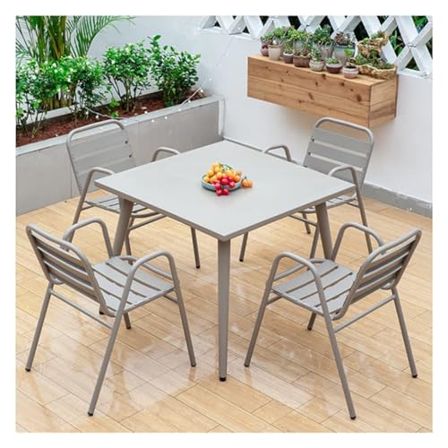 Gartenmöbel-Set für den Außenbereich, Aluminium, für 4 stilvolle graue Tische und Stühle, perfekt für Terrasse, Balkon und Hinterhof, 5-teilig (90 x 90 x 72 cm) von Generisch
