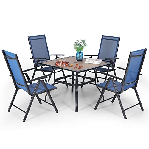 Gartenmöbel-Sets mit Gartentisch und Stühlen, Outdoor-Terrassen-Set mit verstellbaren faltbaren Gartenstühlen und quadratischem holzähnlichem Metall-Stahl-Terrassen-Esstisch mit 4 cm Schirmloch, Grau Gartenmöbel-Sets mit Gartentisch und Stühlen, Outdoor-Terrassen-Set mit verstellbaren faltbaren Gartenstühlen und quadratischem holzähnlichem Metall-Stahl-Terrassen-Esstisch mit 4 cm Schirmloch, Grau von Generisch