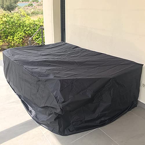 Gartenmöbelabdeckungs-Set, 190 x 135 x 90 cm, wasserdicht, rechteckig, für Tisch und Stapelstuhl, winddicht und UV-beständig, Schwarz von Generisch