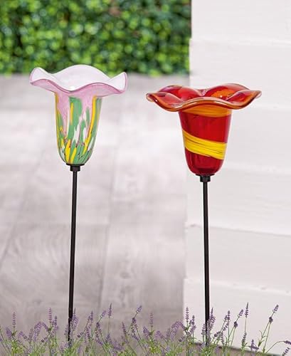 Gartenstecker Blume 2er Set Handarbeit Glas geblasen Blumenstecker 110cm von Generisch