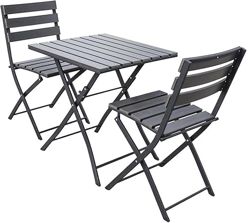 Gartenstühle und Tisch Bistro-Set 2 Klappset Outdoor Wetterbeständig Langlebige Lamellen Starker Metallrahmen Terrassenmöbel Für Balkon Garten Deck Terrasse Kleiner Raum Graphitgrau Sitzstuhl von Generisch