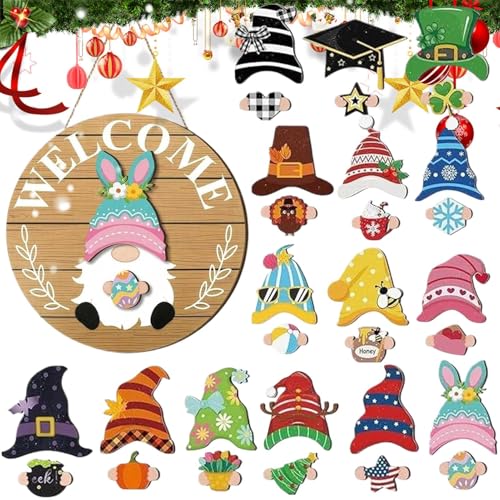 Gartenzwerg Türschild,Abnehmbare Hüte und magnetische Verzierung | Veränderbares Gnom Willkommensschild für Zuhause - Für Den Einsatz An Der Haustür, Auf Der, Im Garten Und Bei Saisonalen Gartenzwerg Türschild,Abnehmbare Hüte und magnetische Verzierung | Veränderbares Gnom Willkommensschild für Zuhause - Für Den Einsatz An Der Haustür, Auf Der, Im Garten Und Bei Saisonalen von Generisch