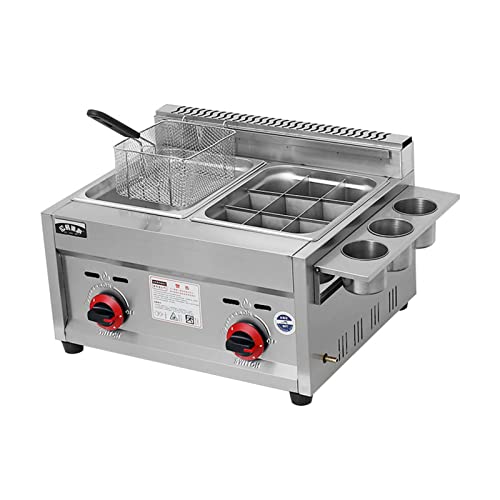 Gasfritteuse, Edelstahl, Doppelschlitz, LPG-Fritteuse mit Frittierkorb und Deckel, für das Kochen im Freien, kommerzielle Qualität, geeignet für die Küche zu Hause von Generisch