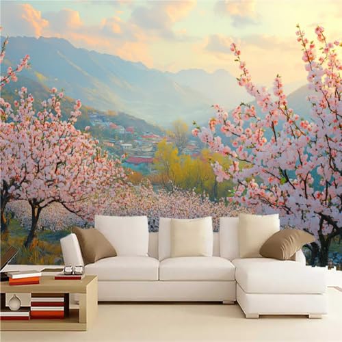 Gebirge 3D Selbstklebende Leinwandtapete Pfirsichblüte Großes Wandbild Fototapete Poster-Tapete, Heimdekoration Für Jungen-Mädchen-Zimmer Teenager-Schlafsaal 200(B) x 140(H) cm von Generisch