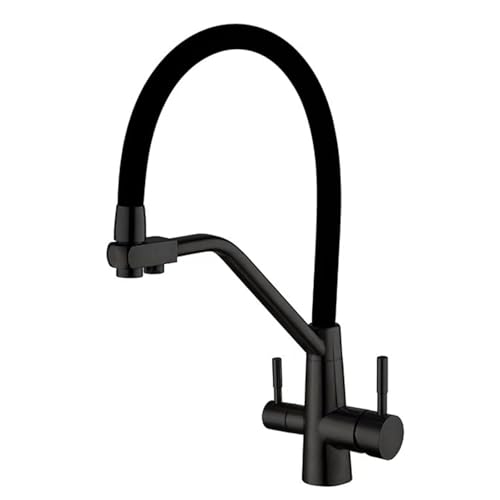 Gebürstete Gold 3 Wege Küchenarmatur mit herausziehbarem Schlauch, Edelstahl Schwenkauslauf, Messing Armaturen (Schwarz) - Moderne Küchenspüle Wasserhahn, Einfache Installation, Design von Generisch