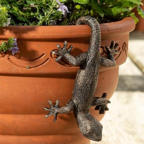 Gecko-Figur, Blumentopf-Aufhänger, Kunstharz, hängende Gecko-Statue, dekorativer Blumen-Pflanzgefäß, Figur, niedlicher Klettergecko, Blumentopf, Umarmung, Geschenk für Hof-Ornamente, Topfdekorationen von Generisch