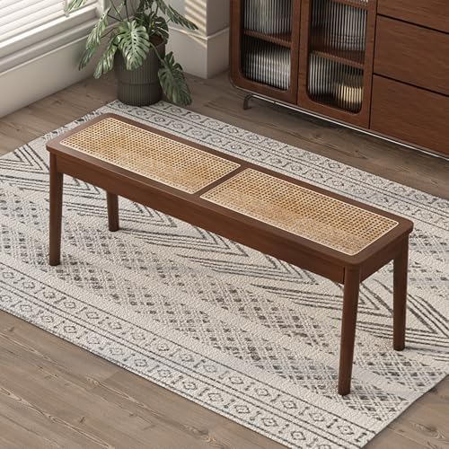Geflochtene Rattan-Eingangsbank, Bauernhaus-Holzbank für Wohnzimmer, Schlafzimmer, Esszimmer, Balkon, rustikales Massivholz-Design von Generisch