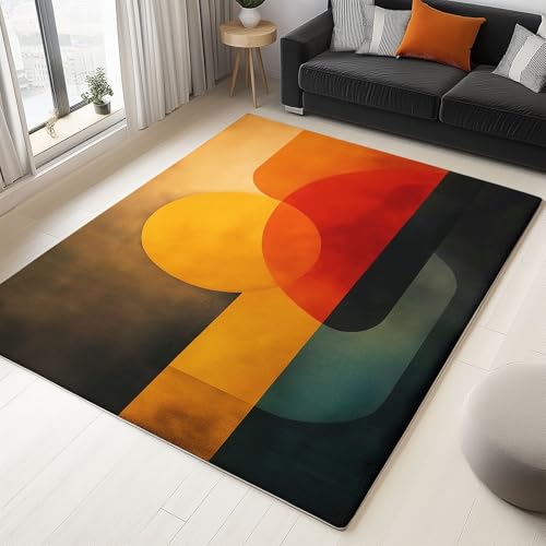 Gelb Teppich Einfache Abstrakte Malerei Kreise Wohnzimmer Teppich 140 x 200 cm rutschfest Flanell Teppiche, für Flur Schlafzimmer Küche Korridor Wohnkultur Fußmatte von Generisch