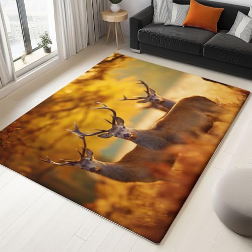 Gelb Teppich Fotografie Wald Tiere Hirsche, Weiche Flauschig Kurzflor Fläche Teppiche, Waschbar rutschfest Krabbelmatte 180 x 240 cm für Wohnzimmer Schlafzimmer Kinderzimmer Küche Gelb Teppich Fotografie Wald Tiere Hirsche, Weiche Flauschig Kurzflor Fläche Teppiche, Waschbar rutschfest Krabbelmatte 180 x 240 cm für Wohnzimmer Schlafzimmer Kinderzimmer Küche von Generisch
