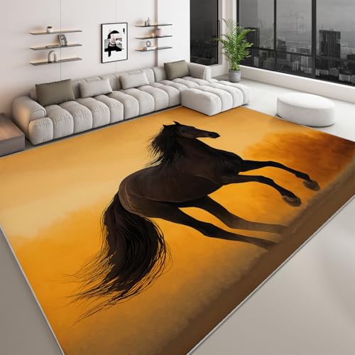 Gelb Teppich Realistischer Stil Cartoon Tierpferd Flanell Flauschiger Rutschfester Teppich, Waschbarer Weich Kurzflor Fußmatten für Schlafzimmer Wohnzimmer Kinderzimmer Dekor 140 x 200 cm von Generisch