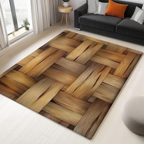 Gelb Teppich Surreale Korbstruktur Flanell Flauschiger Rutschfester Teppich, Waschbarer Weich Kurzflor Fußmatten für Schlafzimmer Wohnzimmer Kinderzimmer Dekor 120 x 170 cm von Generisch