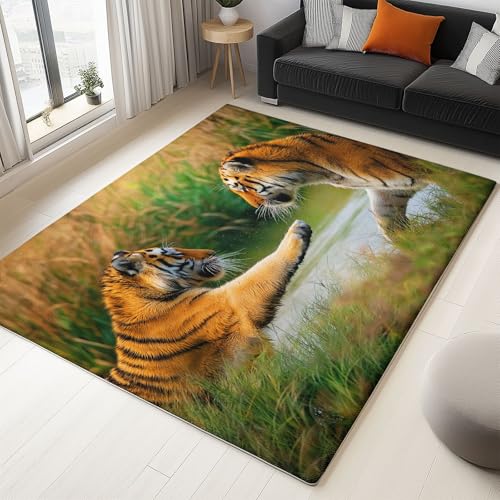 Gelb Teppich Tier Feldtiger Wohnzimmer Teppich 140 x 200 cm rutschfest Flanell Teppiche, für Flur Schlafzimmer Küche Korridor Wohnkultur Fußmatte von Generisch