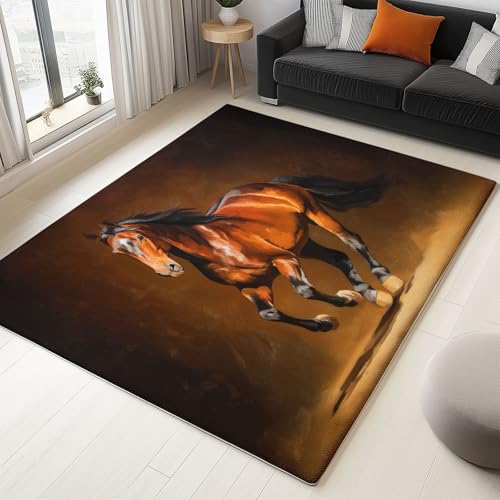 Gelb Teppich Tiere Pferde Wohnzimmer Teppich 60 x 90 cm rutschfest Flanell Teppiche, für Flur Schlafzimmer Küche Korridor Wohnkultur Fußmatte von Generisch