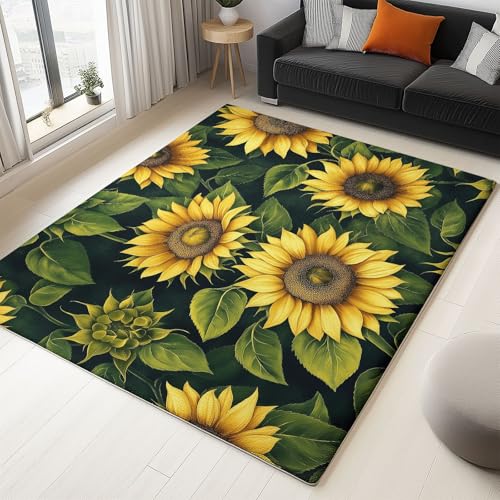 Gelb Teppich Wohnzimmer 180x240cm rutschfest Kurzflor Kunstwolle Schlafzimmer Weich Teppich Waschbar Boho Sonnenblume Bettvorleger Teppiche für Esszimmer, Küchen, Büro Bereich Dekor Gelb Teppich Wohnzimmer 180x240cm rutschfest Kurzflor Kunstwolle Schlafzimmer Weich Teppich Waschbar Boho Sonnenblume Bettvorleger Teppiche für Esszimmer, Küchen, Büro Bereich Dekor von Generisch