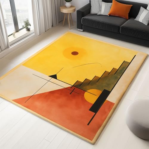 Gelb Waschbarer Rutschfester Teppich 60 x 90 cm Wohnzimmer Schlafzimmer Teppiche Geometrische Treppe Dreieck Kreis Flauschig Extra Weich Teppich, Für Flur, Eingangsbereich, Büro & Küche von Generisch
