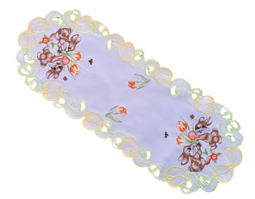 Gelb-orange Tulpen, Ostern Osterhasen weißer Tischläufer Tischdecke Mitteldecke (ca. 22x55 cm) von Generisch
