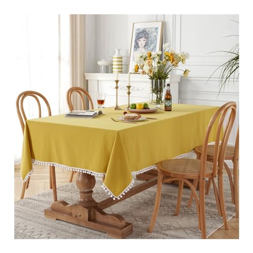 Gelbe Baumwolltischdecke 90 x 90 cm (36 x 36 Zoll) waschbar mit weißem Samtkugelrand perfekt für Café Restaurant Buffet & elegante Tischdekoration von Generisch