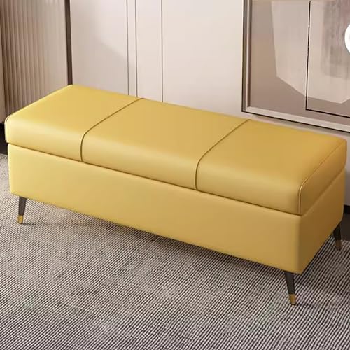 Gelbe Leder-Aufbewahrungsbank, Schuhaufbewahrung, Ottomane für Eingangsbereich, Wohnzimmer, Flur, 90 cm, multifunktionaler Sitz von Generisch