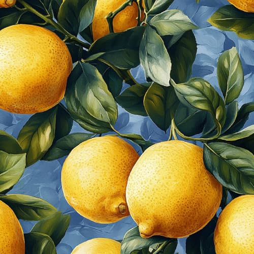Gelbe Zitrone Frucht Klebefolie Möbel 0.52x5 M Grüne Blätter Selbstklebende Tapete Matt Abziehen und Aufkleben Wallpaper Entfernbare Wandverkleidung Dekoratives für Küche Arbeitsplatte Schränke Tische von Generisch