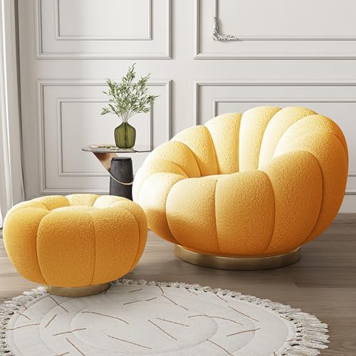 Gelber Drehstuhl mit Ottomane – bequemes 360°-Fass-Sofa für Schlafzimmer & Leseraum – stilvolle Freizeit-Sitzgelegenheit mit Pedalen von Generisch