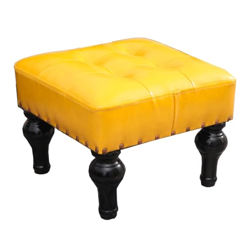 Gelber Leder-Pouf Ottomane - Stilvolle stapelbare Fußstütze mit Holzbeinen für Wohnzimmer, Schlafzimmer, Eingangsbereich - Bequemer Polsterhocker für Sofa von Generisch