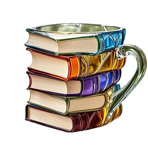 Gemalte Buchtasse,2025 Neu 3D Gemalte Buch-Kaffeetasse,Lustige Tassen,Bibliotheks-Kaffeetassen,Büchertasse Kaffeetasse,Coffee Cup,Schreibtisch Oder Bücherregal Einzigartige Dekoration (#A1(Glas)) von Generisch