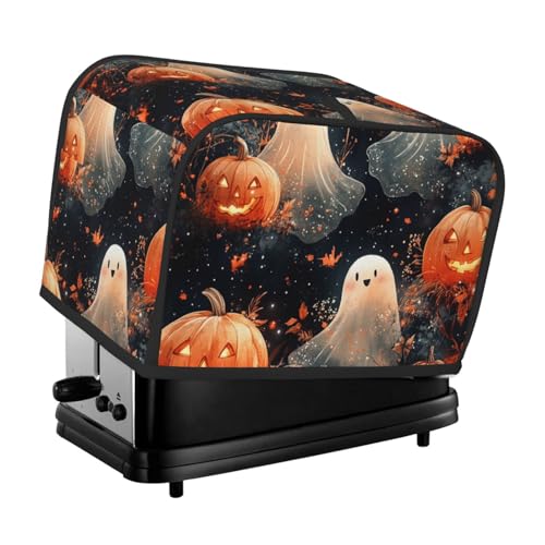 Generic Halloween Ghost Pumpkin Print 2 Slice Toaster Cover, Dustproof Kitchen Machine Covers Fits Most Standard Toaster, Small Kitchen Appliance, Bread Maker Protector von Generisch