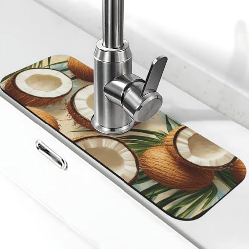 Generic Kokosnuss-Muster Druck Küchenspüle Spritzschutz Wasserhahn Matte Spülbecken Gadgets Spritzschutz hinter Wasserhahn Tropffänger für Küche Badezimmer von Generisch