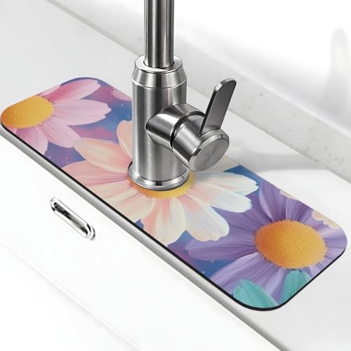 Generic Spritzschutz für Küchenspüle, Blumendruck, Wasserhahnmatte, Spülbecken-Gadgets, Spritzschutz hinter dem Wasserhahn, Tropffänger für Küche und Badezimmer von Generisch
