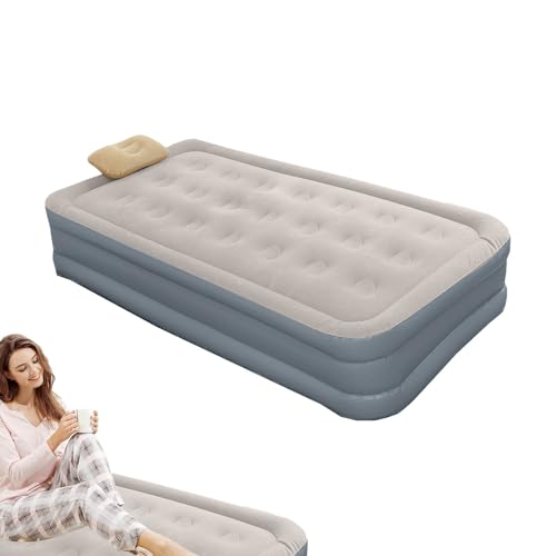Generico Aufblasbare Betten für Erwachsene – Aufblasbare , Gästebett mit integrierter Pumpe | Faltbares einzelnes aufblasbares Kissen blau und weiß zum Schlafen auf dem Boden für Wohnzimmer von Generisch