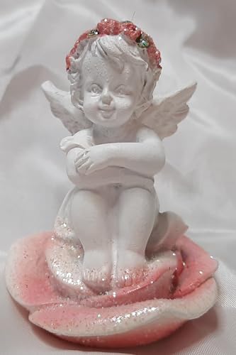 Generico Dekofigur Engel aus Kunstharz, weiß und rosa, mit Girlande aus Rosen und Glitzer Generico Dekofigur Engel aus Kunstharz, weiß und rosa, mit Girlande aus Rosen und Glitzer von Generisch